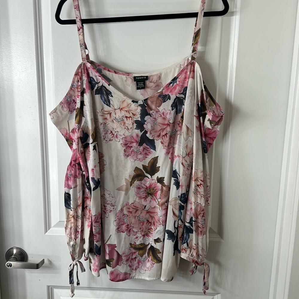 Exclusive limited floral off shoulder runway top